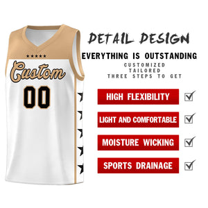 Custom White Old Gold Color Block Sets Sports Uniform Basketball Jersey