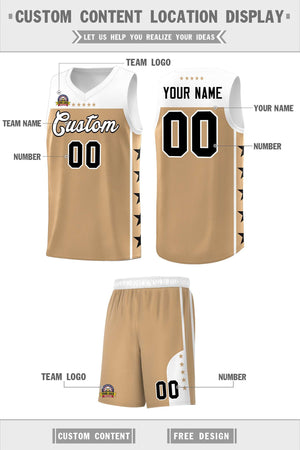 Custom Old Gold White Color Block Sets Sports Uniform Basketball Jersey