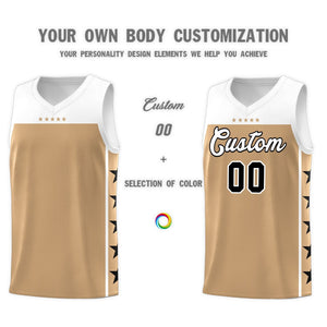 Custom Old Gold White Color Block Sets Sports Uniform Basketball Jersey