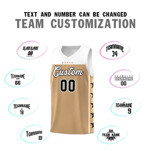 Custom Old Gold White Color Block Sets Sports Uniform Basketball Jersey