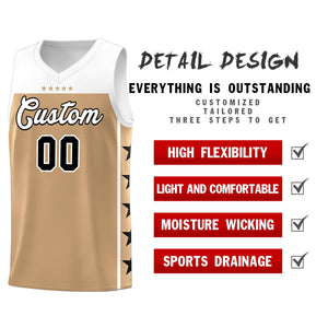 Custom Old Gold White Color Block Sets Sports Uniform Basketball Jersey