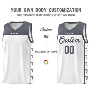 Custom White Dark Gray Color Block Sets Sports Uniform Basketball Jersey