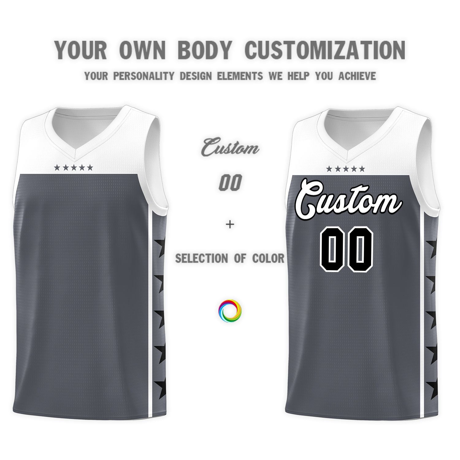 Custom Dark Gray White Color Block Sets Sports Uniform Basketball Jersey