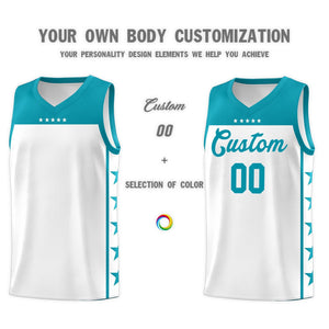 Custom White Aqua Color Block Sets Sports Uniform Basketball Jersey