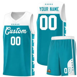 Custom Aqua White Color Block Sets Sports Uniform Basketball Jersey