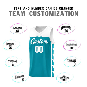 Custom Aqua White Color Block Sets Sports Uniform Basketball Jersey