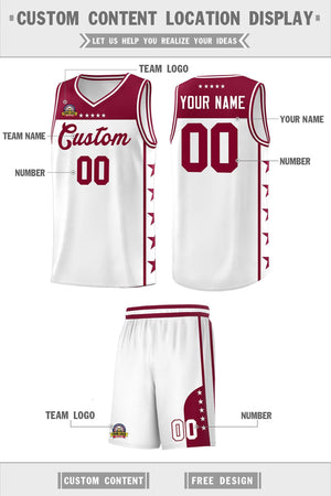 Custom White Crimson Color Block Sets Sports Uniform Basketball Jersey