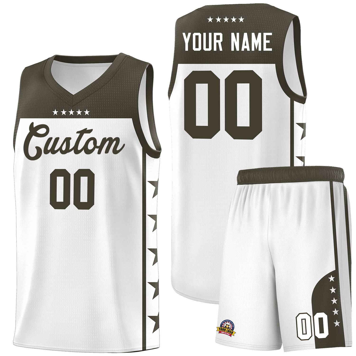 Custom White Olive Color Block Sets Sports Uniform Basketball Jersey