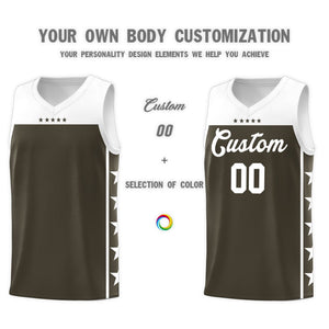 Custom Olive White Color Block Sets Sports Uniform Basketball Jersey