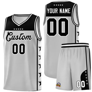 Custom Gray Black Color Block Sets Sports Uniform Basketball Jersey