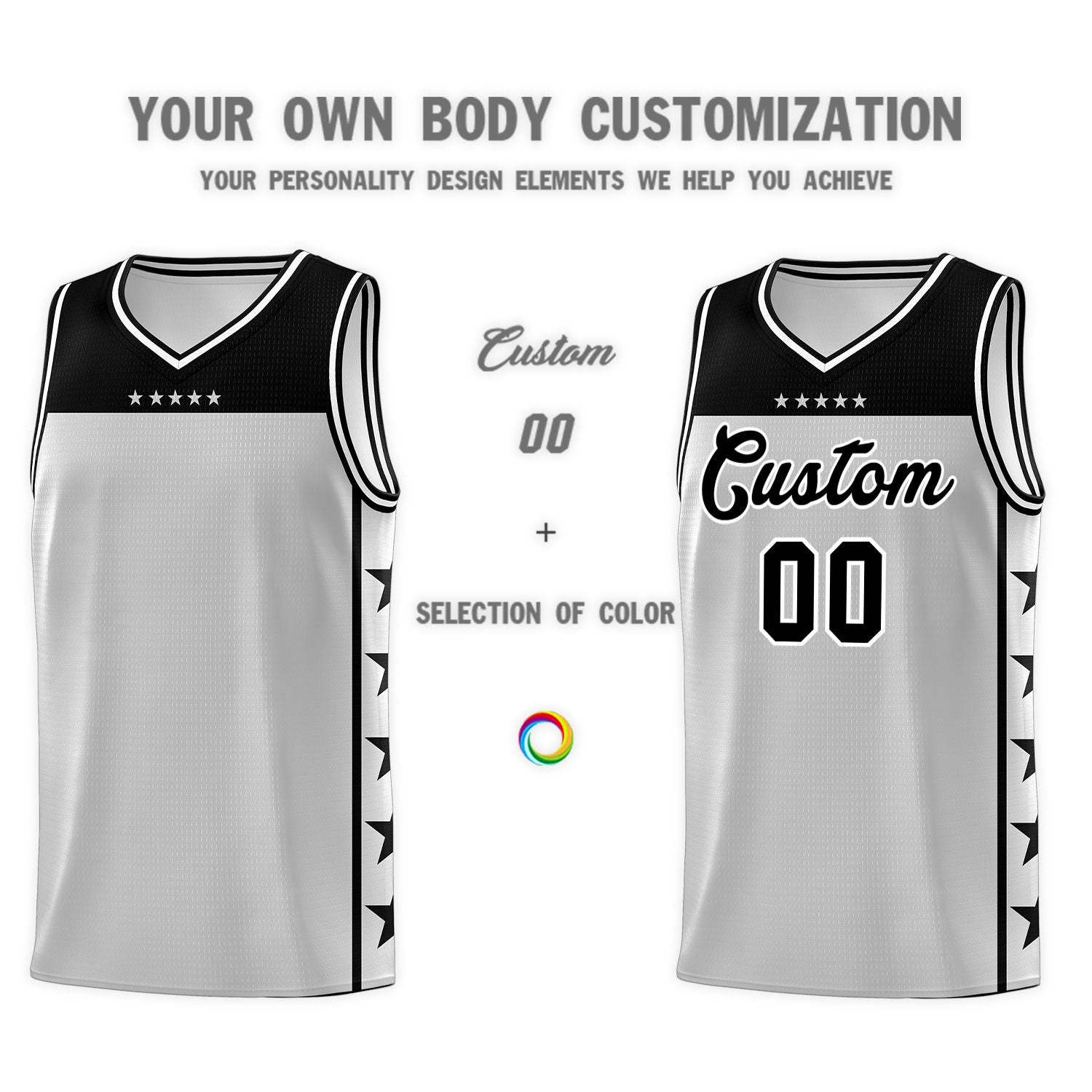 Custom Gray Black Color Block Sets Sports Uniform Basketball Jersey