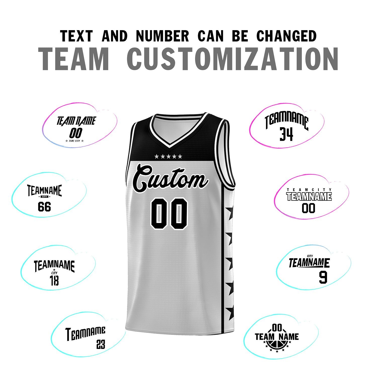 Custom Gray Black Color Block Sets Sports Uniform Basketball Jersey