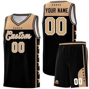 Custom Black Old Gold Color Block Sets Sports Uniform Basketball Jersey