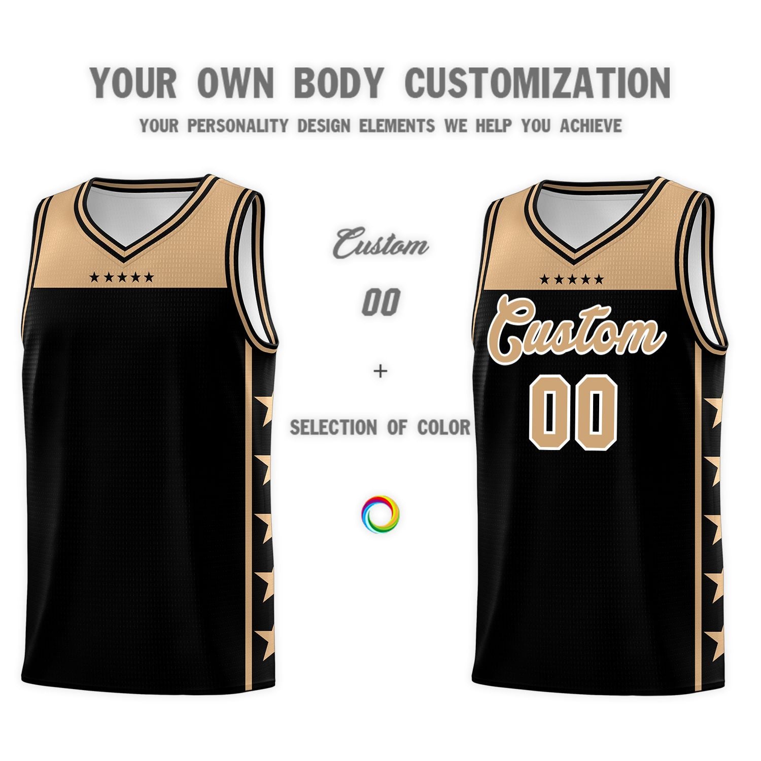 Custom Black Old Gold Color Block Sets Sports Uniform Basketball Jersey