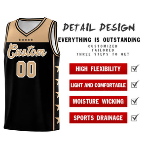 Custom Black Old Gold Color Block Sets Sports Uniform Basketball Jersey