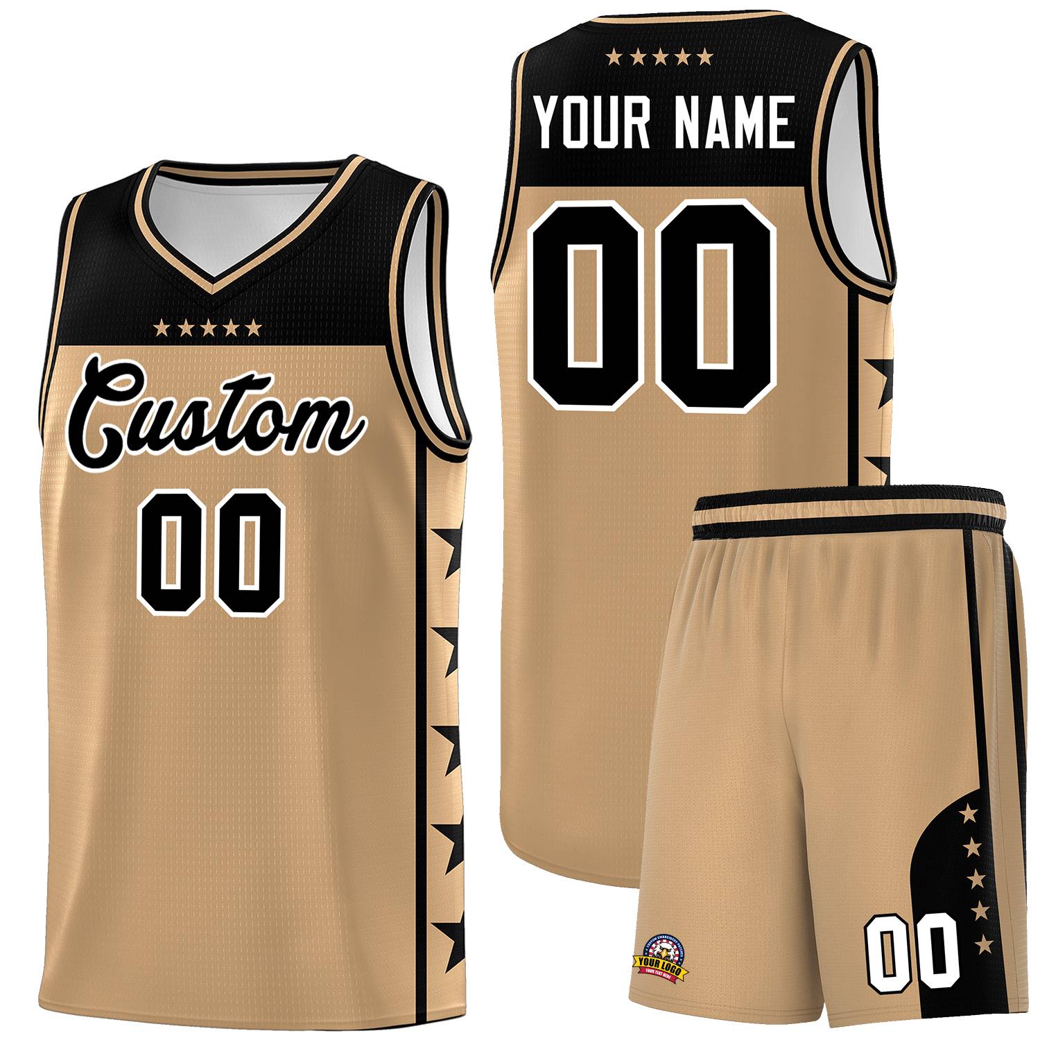 Custom Old Gold Black Color Block Sets Sports Uniform Basketball Jersey