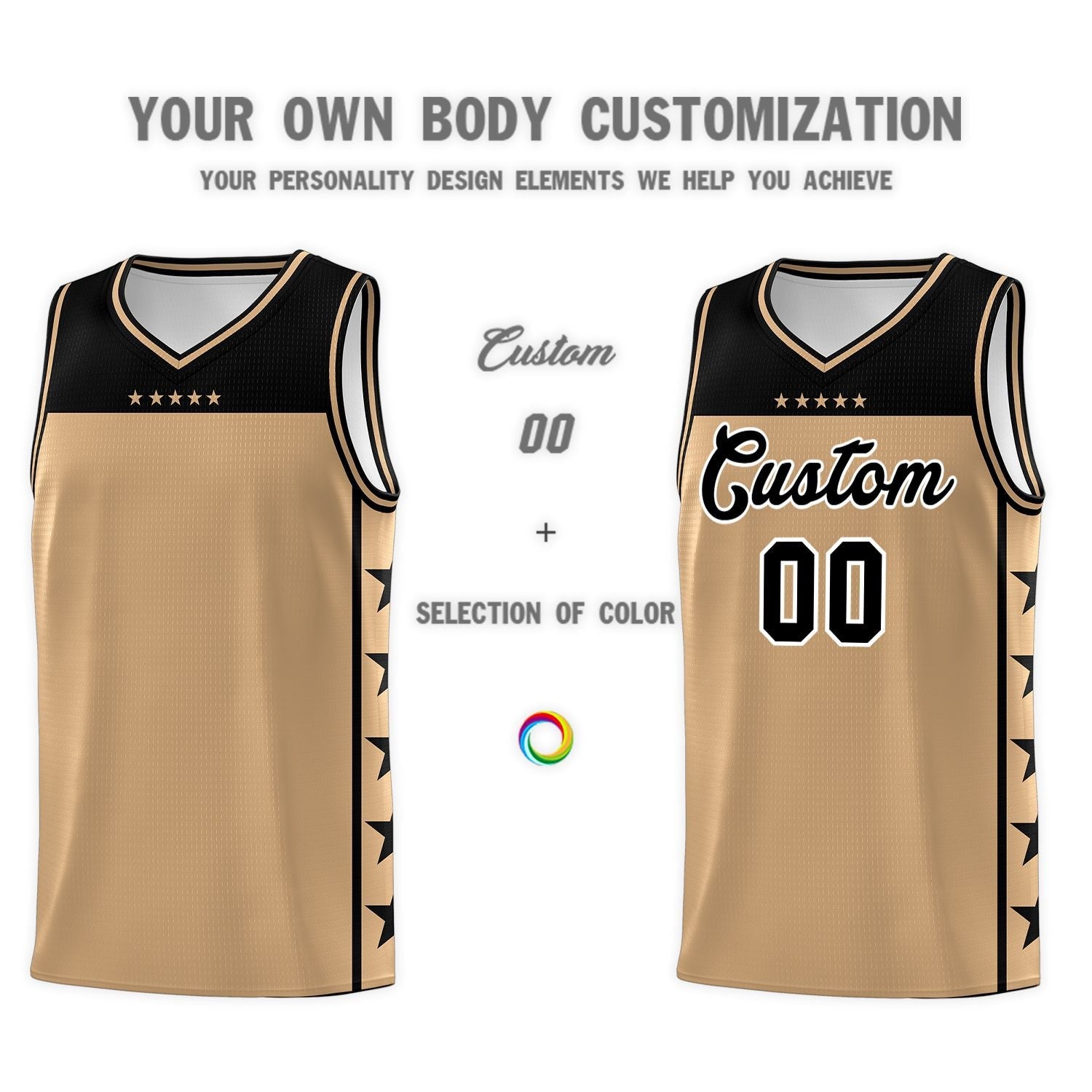 Custom Old Gold Black Color Block Sets Sports Uniform Basketball Jersey