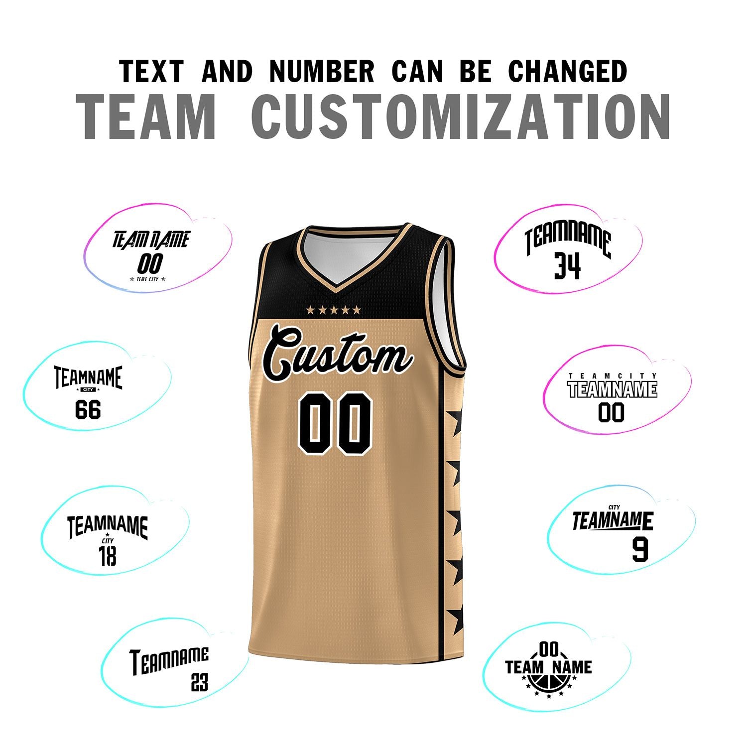 Custom Old Gold Black Color Block Sets Sports Uniform Basketball Jersey