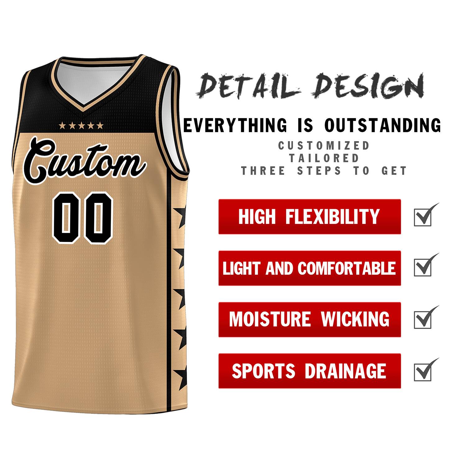 Custom Old Gold Black Color Block Sets Sports Uniform Basketball Jersey