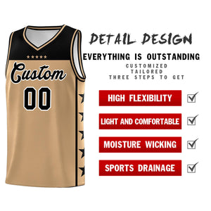 Custom Old Gold Black Color Block Sets Sports Uniform Basketball Jersey