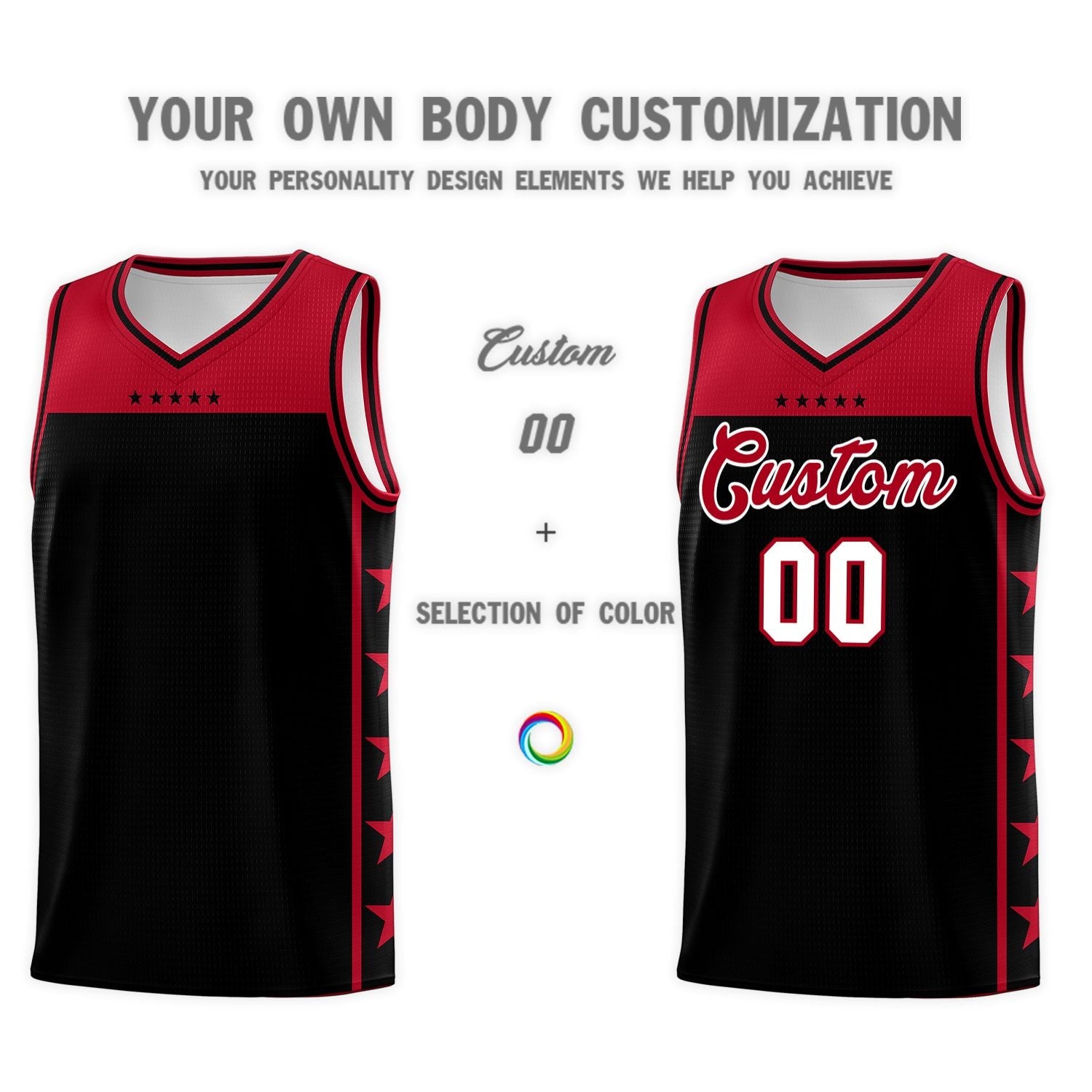 Custom Black Red Color Block Sets Sports Uniform Basketball Jersey