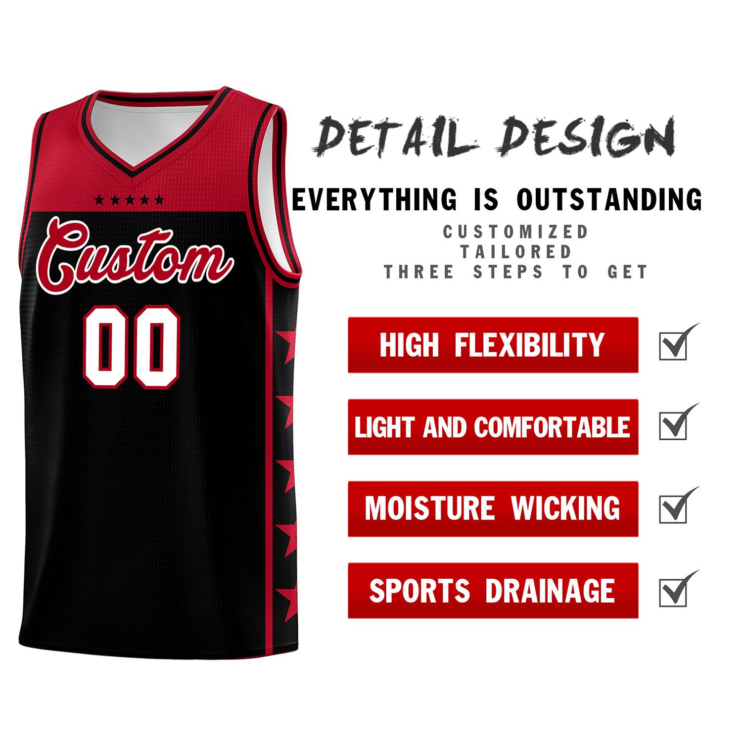 Custom Black Red Color Block Sets Sports Uniform Basketball Jersey