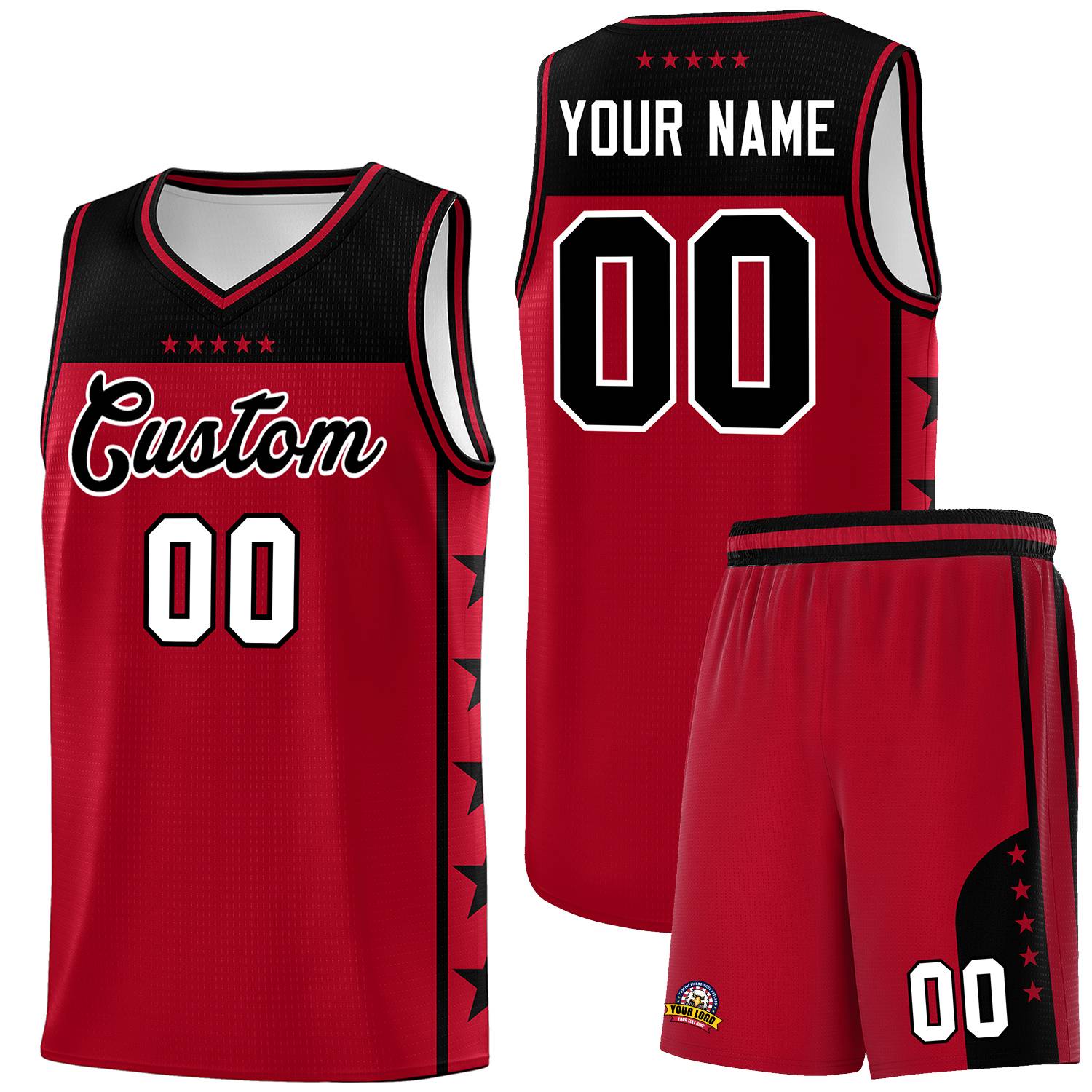 Custom Red Black Color Block Sets Sports Uniform Basketball Jersey