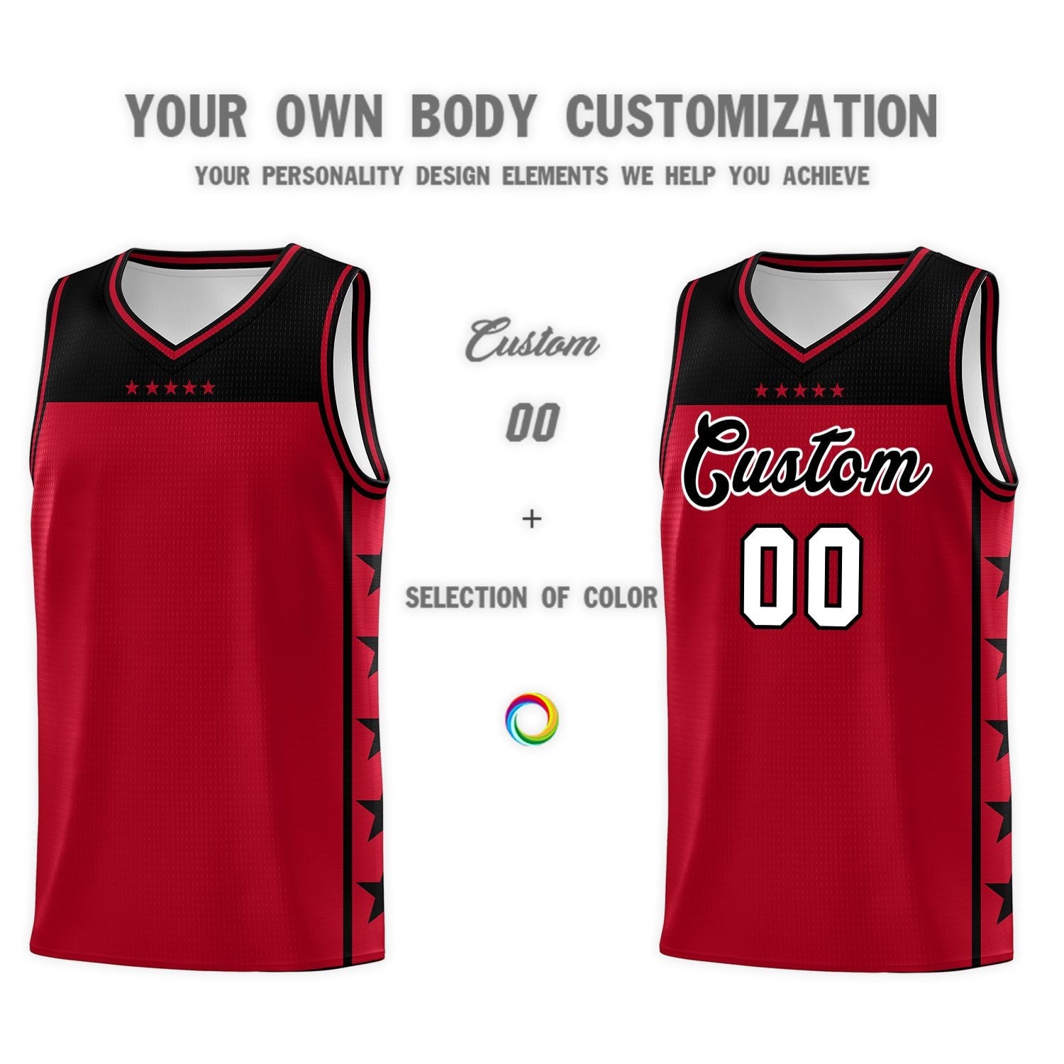 Custom Red Black Color Block Sets Sports Uniform Basketball Jersey