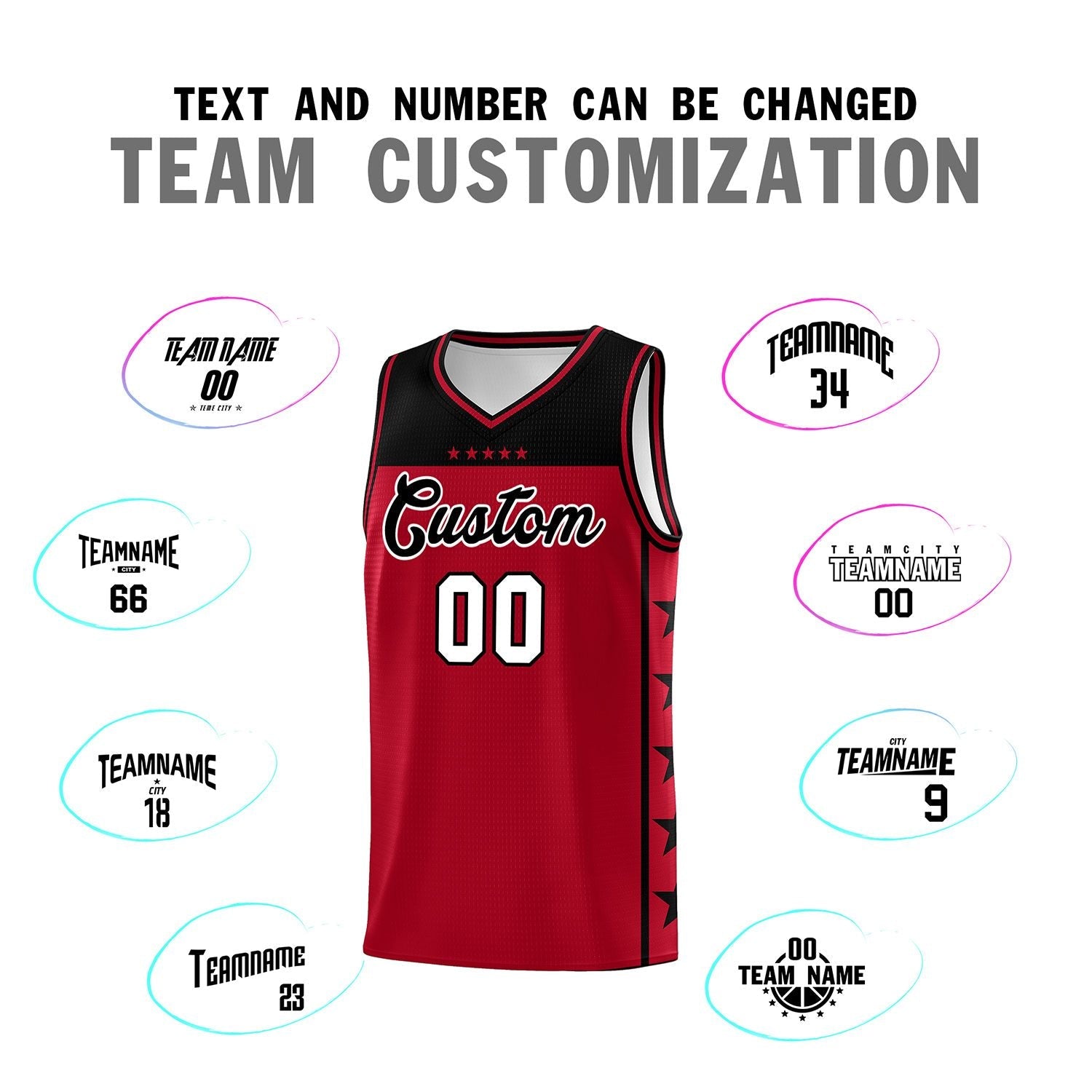 Custom Red Black Color Block Sets Sports Uniform Basketball Jersey