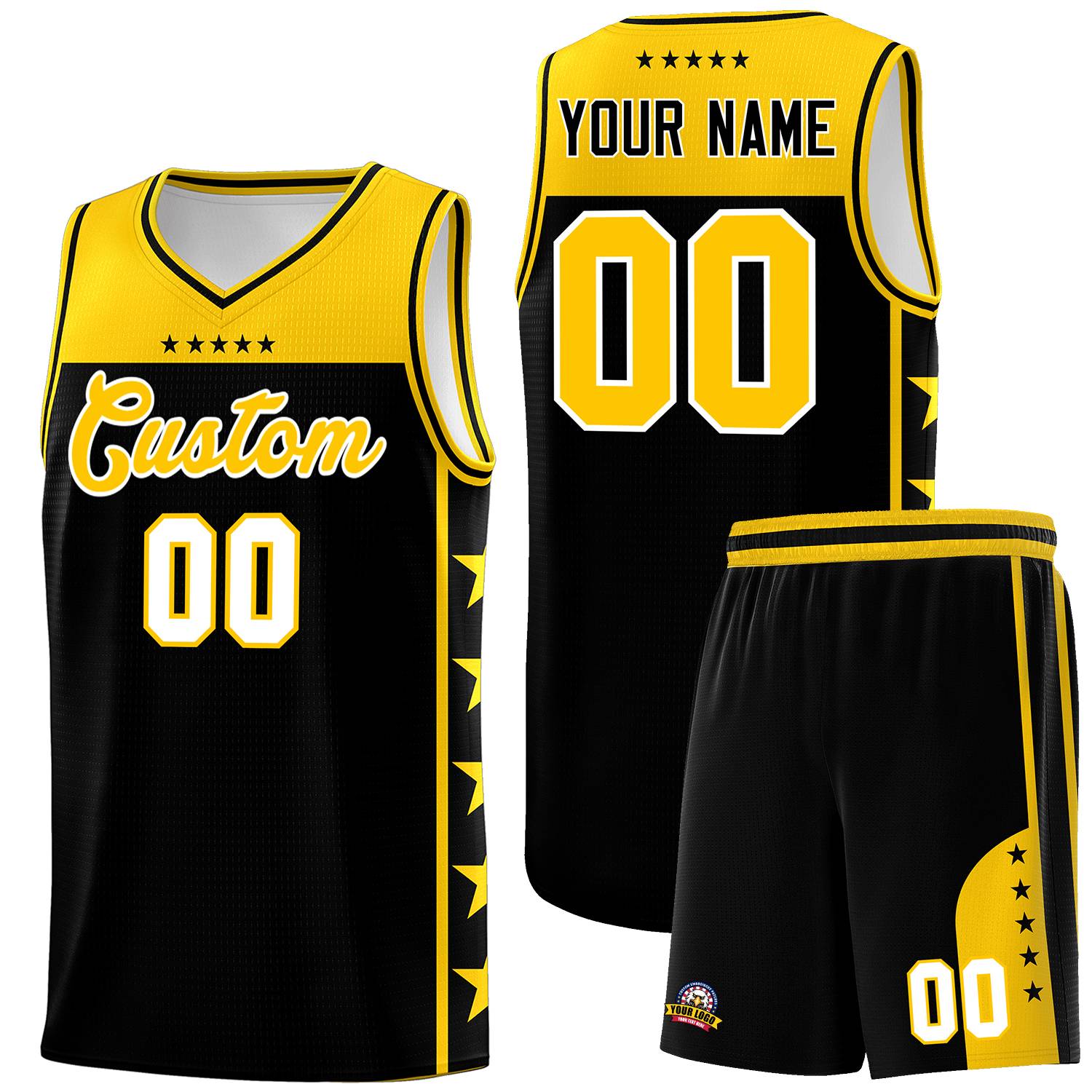 Custom Black Yellow Color Block Sets Sports Uniform Basketball Jersey