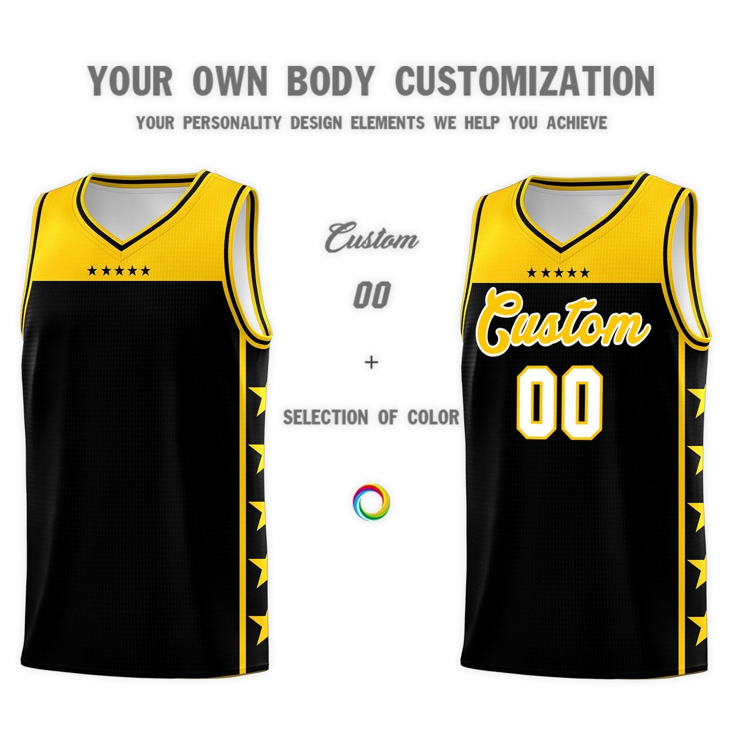 Custom Black Yellow Color Block Sets Sports Uniform Basketball Jersey