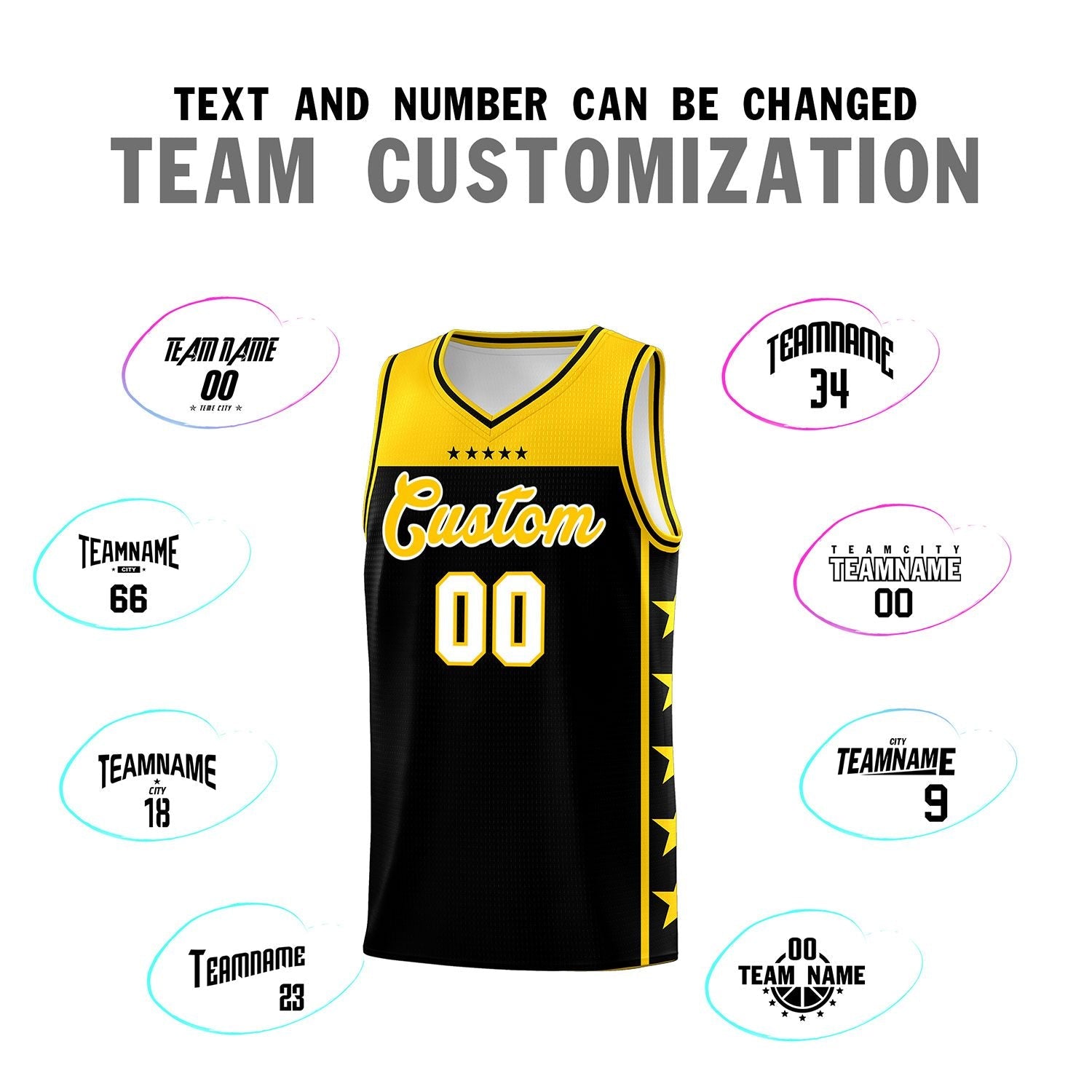 Custom Black Yellow Color Block Sets Sports Uniform Basketball Jersey