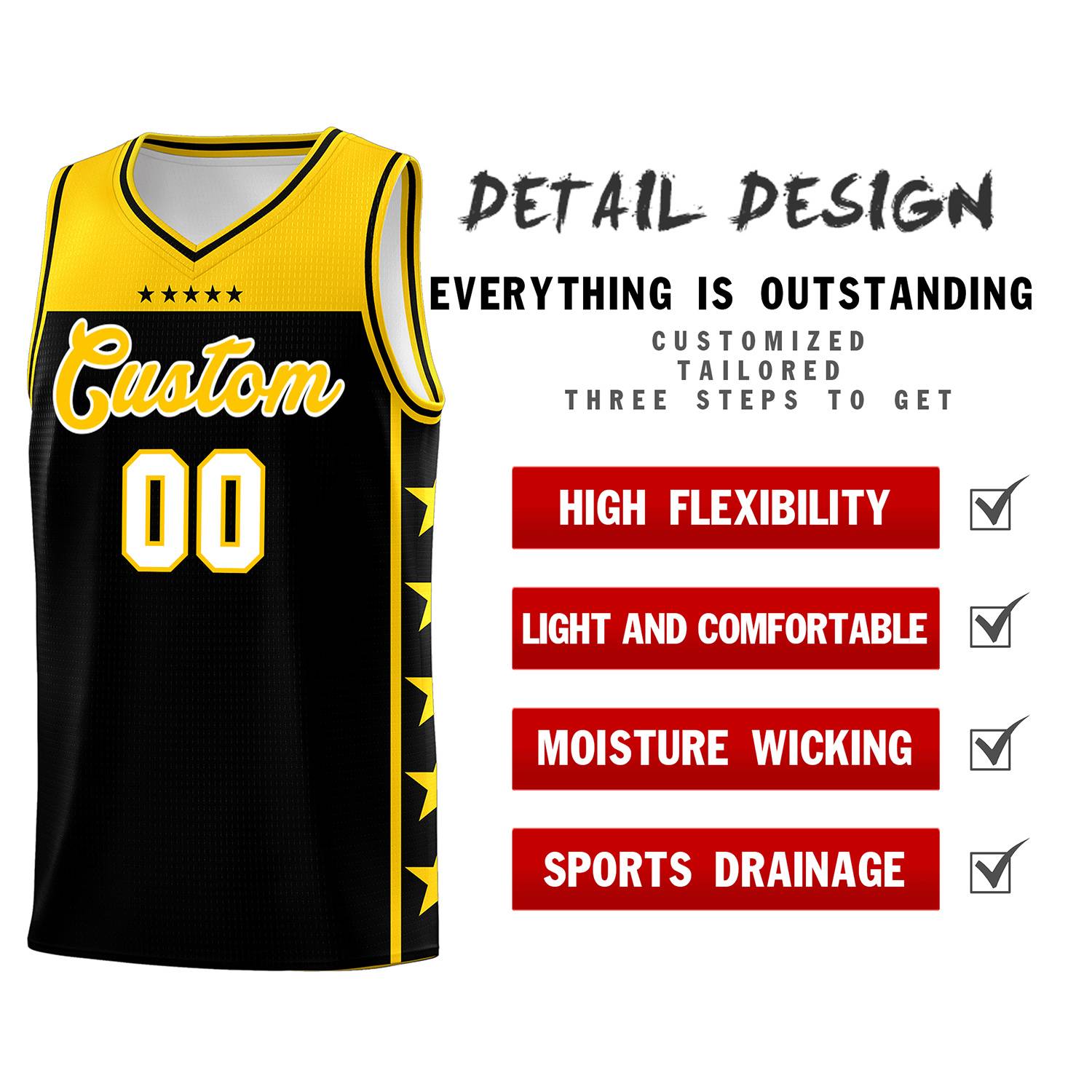 Custom Black Yellow Color Block Sets Sports Uniform Basketball Jersey