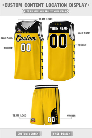 Custom Gold Black Color Block Sets Sports Uniform Basketball Jersey