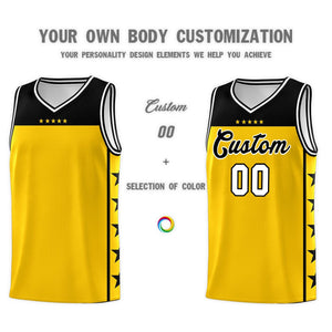 Custom Gold Black Color Block Sets Sports Uniform Basketball Jersey