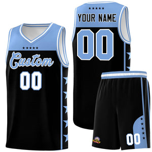 Custom Black Light Blue Color Block Sets Sports Uniform Basketball Jersey