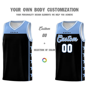 Custom Black Light Blue Color Block Sets Sports Uniform Basketball Jersey