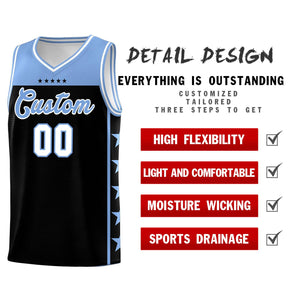 Custom Black Light Blue Color Block Sets Sports Uniform Basketball Jersey