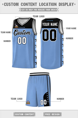 Custom Light Blue Black Color Block Sets Sports Uniform Basketball Jersey