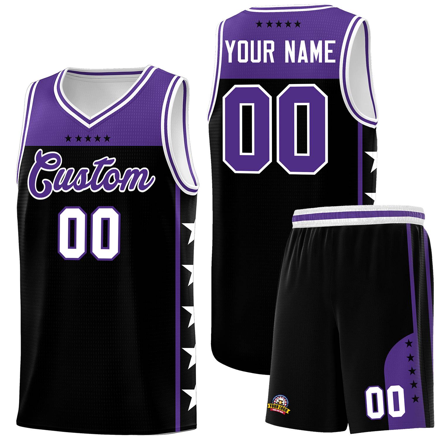 Custom Black Purple Color Block Sets Sports Uniform Basketball Jersey