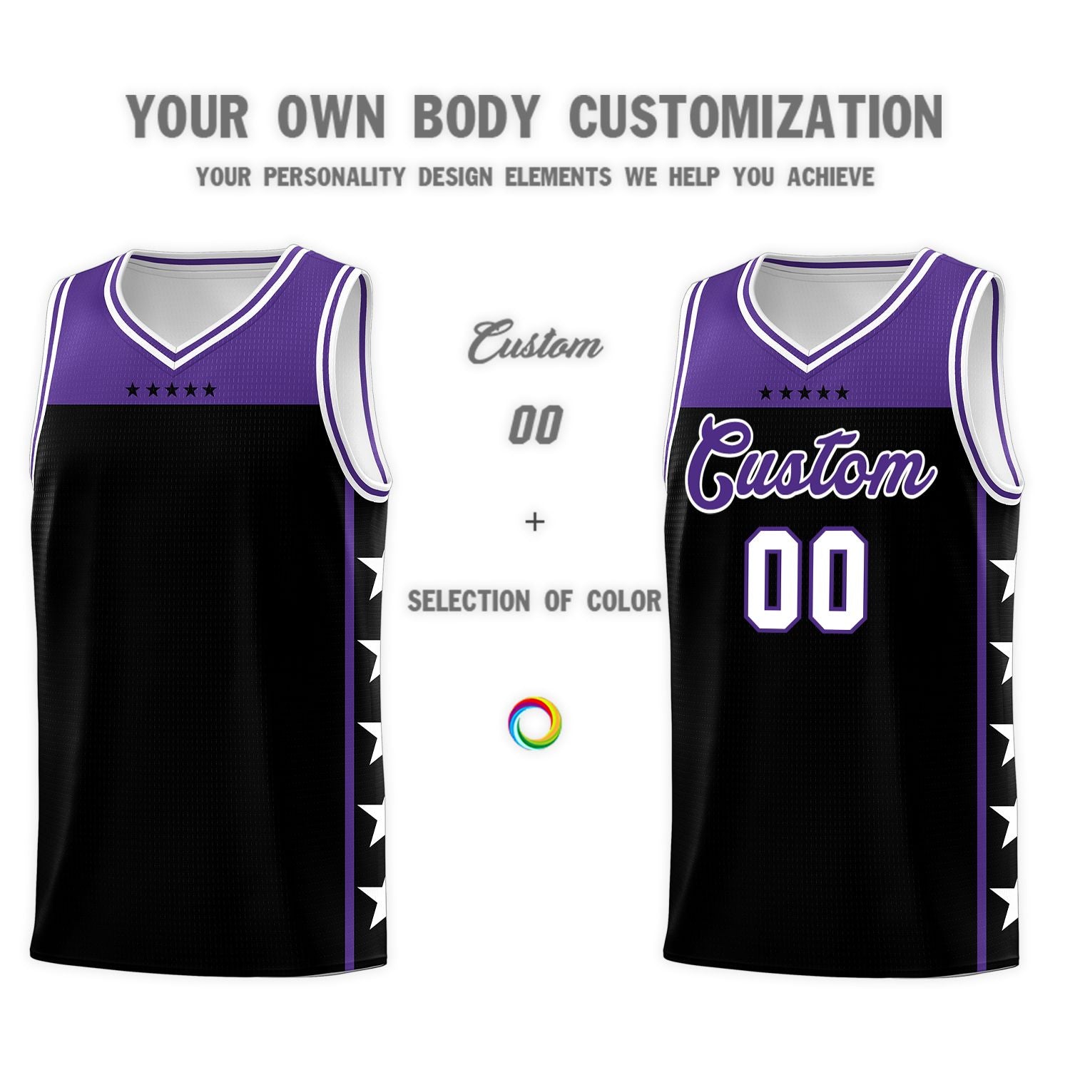 Custom Black Purple Color Block Sets Sports Uniform Basketball Jersey