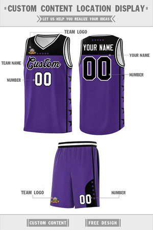 Custom Purple Black Color Block Sets Sports Uniform Basketball Jersey