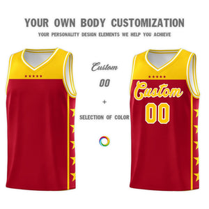 Custom Red Yellow Color Block Sets Sports Uniform Basketball Jersey