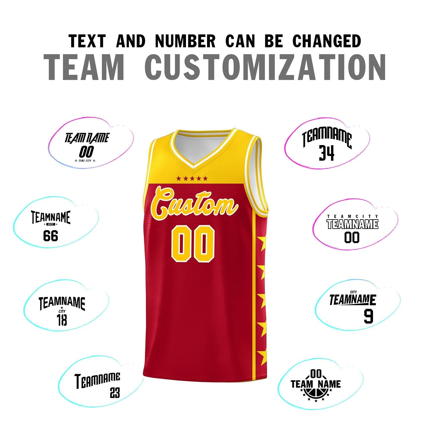 Custom Red Yellow Color Block Sets Sports Uniform Basketball Jersey