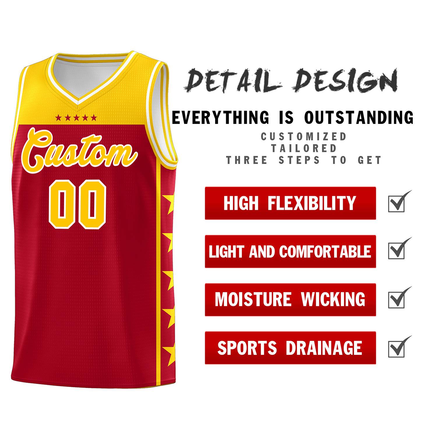 Custom Red Yellow Color Block Sets Sports Uniform Basketball Jersey