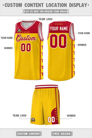 Custom Gold Red Color Block Sets Sports Uniform Basketball Jersey