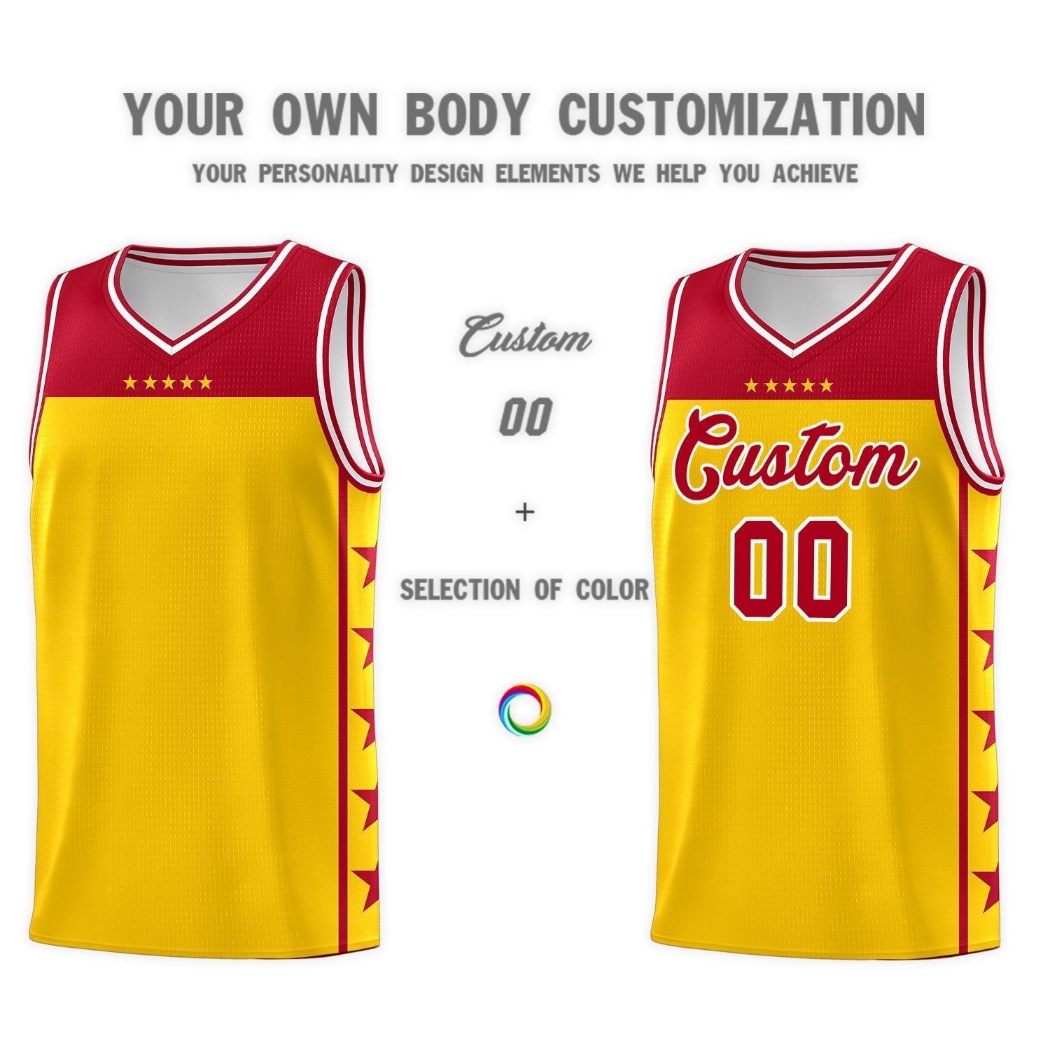 Custom Gold Red Color Block Sets Sports Uniform Basketball Jersey