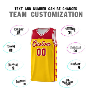 Custom Gold Red Color Block Sets Sports Uniform Basketball Jersey