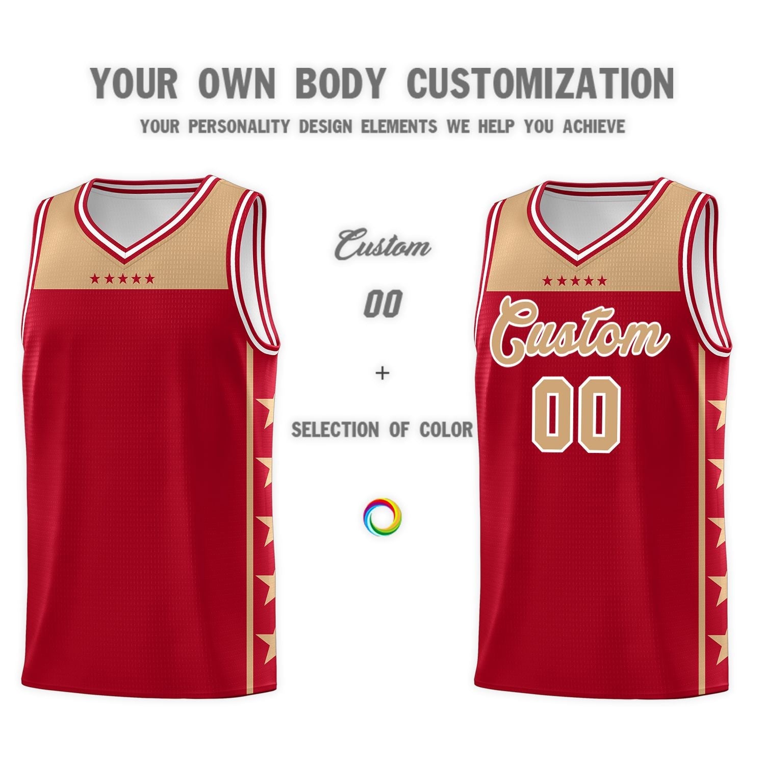 Custom Red Old Gold Color Block Sets Sports Uniform Basketball Jersey