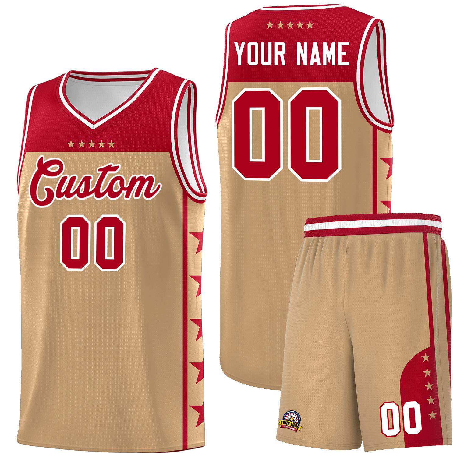 Custom Old Gold Red Color Block Sets Sports Uniform Basketball Jersey